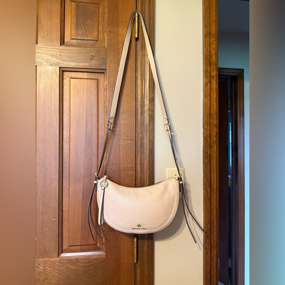 Michael Kors Blush Pebble Leather Crescent Shoulder Bag
